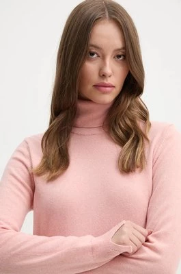 Sisley sweter z domieszką wełny damski kolor pomarańczowy lekki z golfem 102HM2174