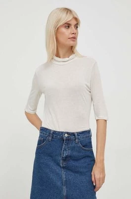 Sisley sweter z domieszką wełny kolor beżowy z półgolfem