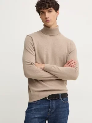 Sisley sweter z domieszką wełny męski kolor beżowy lekki z golferm 102HS2177