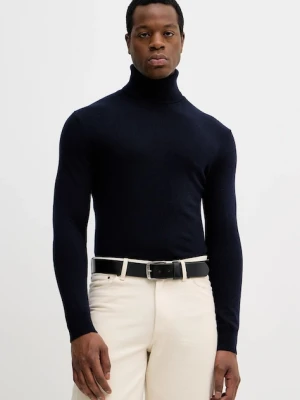 Sisley sweter z domieszką wełny męski kolor granatowy lekki z golferm 102HS2177