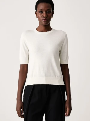 Sisley sweter z krótkim rękawem damski z wełną beżowy