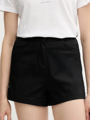 Sisley szorty damskie kolor czarny gładkie high waist 4ED4L901N