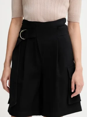 Sisley szorty damskie kolor czarny gładkie high waist 4G48L901I