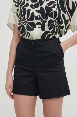 Sisley szorty damskie kolor czarny gładkie high waist