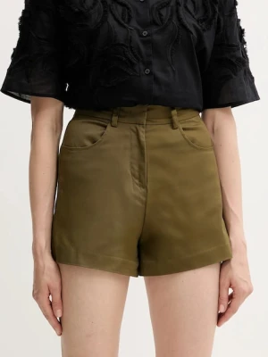 Sisley szorty damskie kolor zielony gładkie high waist 4ED4L901N