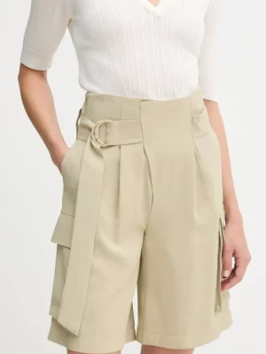 Sisley szorty damskie kolor zielony gładkie high waist 4G48L901I