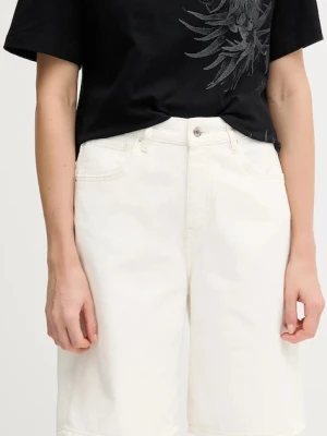 Sisley szorty jeansowe damskie kolor beżowy gładkie high waist 4W9KL901L