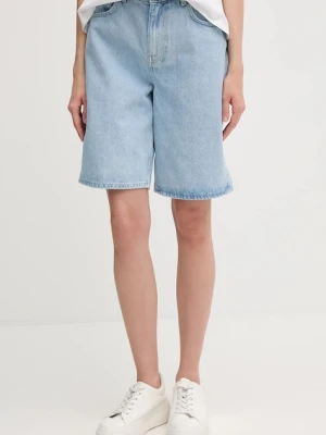 Sisley szorty jeansowe damskie kolor niebieski gładkie high waist 4W9KL901L
