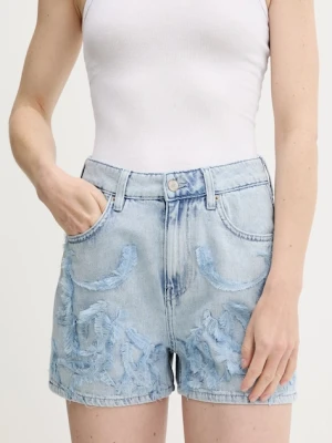 Sisley szorty jeansowe damskie kolor niebieski z aplikacją high waist 4AGWL901O