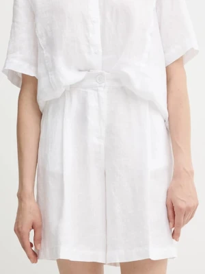 Sisley szorty lniane damskie kolor biały gładkie high waist 4AGHL901K