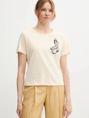 Sisley t-shirt bawełniany damski kolor beżowy 35USL107H