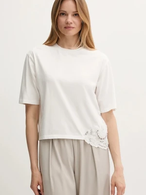 Sisley t-shirt bawełniany damski kolor beżowy 3F1QL107M