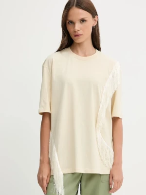 Sisley t-shirt bawełniany damski kolor beżowy 3F8NL107B