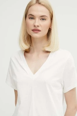 Sisley t-shirt bawełniany damski kolor beżowy