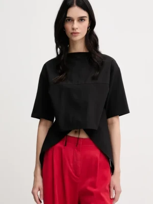 Sisley t-shirt bawełniany damski kolor czarny 3F1QL107K