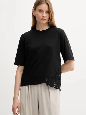 Sisley t-shirt bawełniany damski kolor czarny 3F1QL107M
