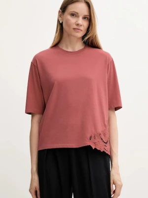 Sisley t-shirt bawełniany damski kolor różowy 3F1QL107M