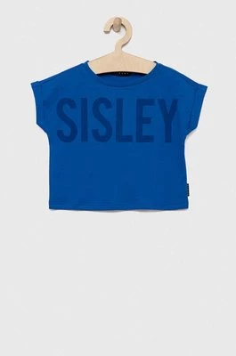 Sisley t-shirt bawełniany dziecięcy kolor granatowy