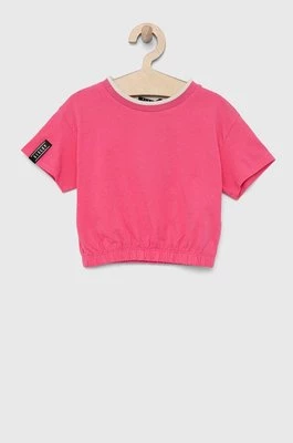 Sisley t-shirt bawełniany dziecięcy kolor różowy