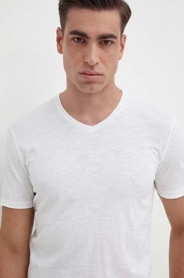 Sisley t-shirt bawełniany męski kolor beżowy gładki