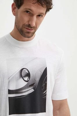 Sisley t-shirt bawełniany męski kolor beżowy z nadrukiem