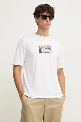 Sisley t-shirt bawełniany męski kolor biały z nadrukiem 3I1XS1044