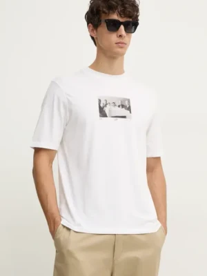 Sisley t-shirt bawełniany męski kolor biały z nadrukiem 3I1XS1044