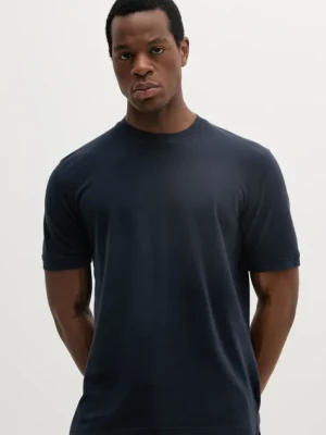 Sisley t-shirt bawełniany męski kolor granatowy gładki 3089S104J