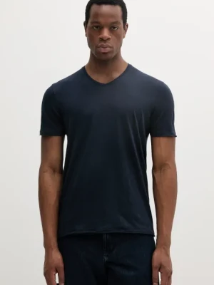 Sisley t-shirt bawełniany męski kolor granatowy gładki