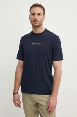 Sisley t-shirt bawełniany męski kolor granatowy z nadrukiem
