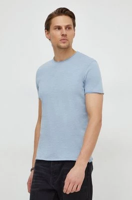 Sisley t-shirt bawełniany męski kolor niebieski gładki