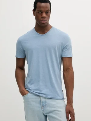 Sisley t-shirt bawełniany męski kolor niebieski gładki