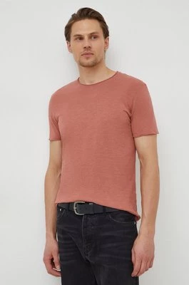 Sisley t-shirt bawełniany męski kolor różowy gładki