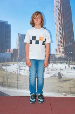 Sisley t-shirt dziecięcy kolor beżowy z nadrukiem
