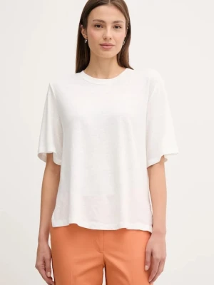 Sisley t-shirt lniany damski kolor biały 3UTFL107C