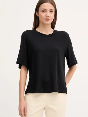 Sisley t-shirt lniany damski kolor czarny 3UTFL107C