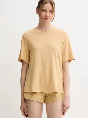Sisley t-shirt lniany damski kolor zielony 3UTFL107C
