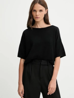 Sisley t-shirt z domieszką lnu damski kolor czarny 105GM106H