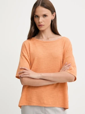 Sisley t-shirt z domieszką lnu damski kolor pomarańczowy 105GM106H