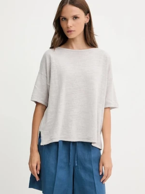 Sisley t-shirt z domieszką lnu damski kolor szary 105GM106H