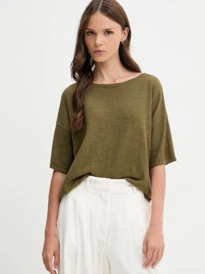 Sisley t-shirt z domieszką lnu damski kolor zielony 105GM106H
