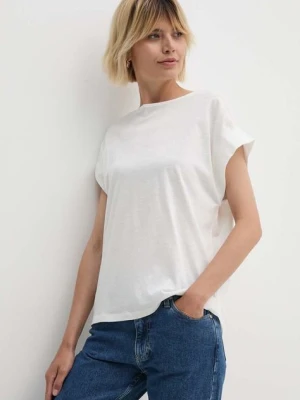 Sisley t-shirt z domieszką lnu kolor beżowy 36QKL106H