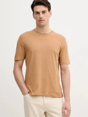 Sisley t-shirt z domieszką lnu męski kolor brązowy gładki 3D8FS104L