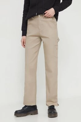 Sixth June spodnie bawełniane kolor beżowy fason cargo high waist