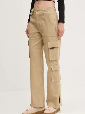 Sixth June spodnie bawełniane kolor beżowy fason cargo high waist