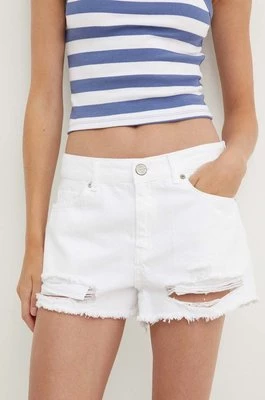Sixth June szorty jeansowe damskie kolor biały gładkie high waist