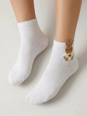 Skarpetki bawełniane z dekoracyjnym króliczkiem białe - Footies F80 MARILYN