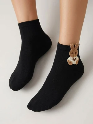 Skarpetki bawełniane z dekoracyjnym króliczkiem czarne - Footies F80 MARILYN