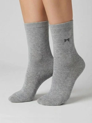 Skarpetki damskie bawełniane z dżetowym kotkiem szare - SC F83 MARILYN