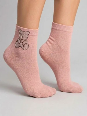 Skarpetki damskie bawełniane z dżetowym misiem różowe - Footies F82 MARILYN